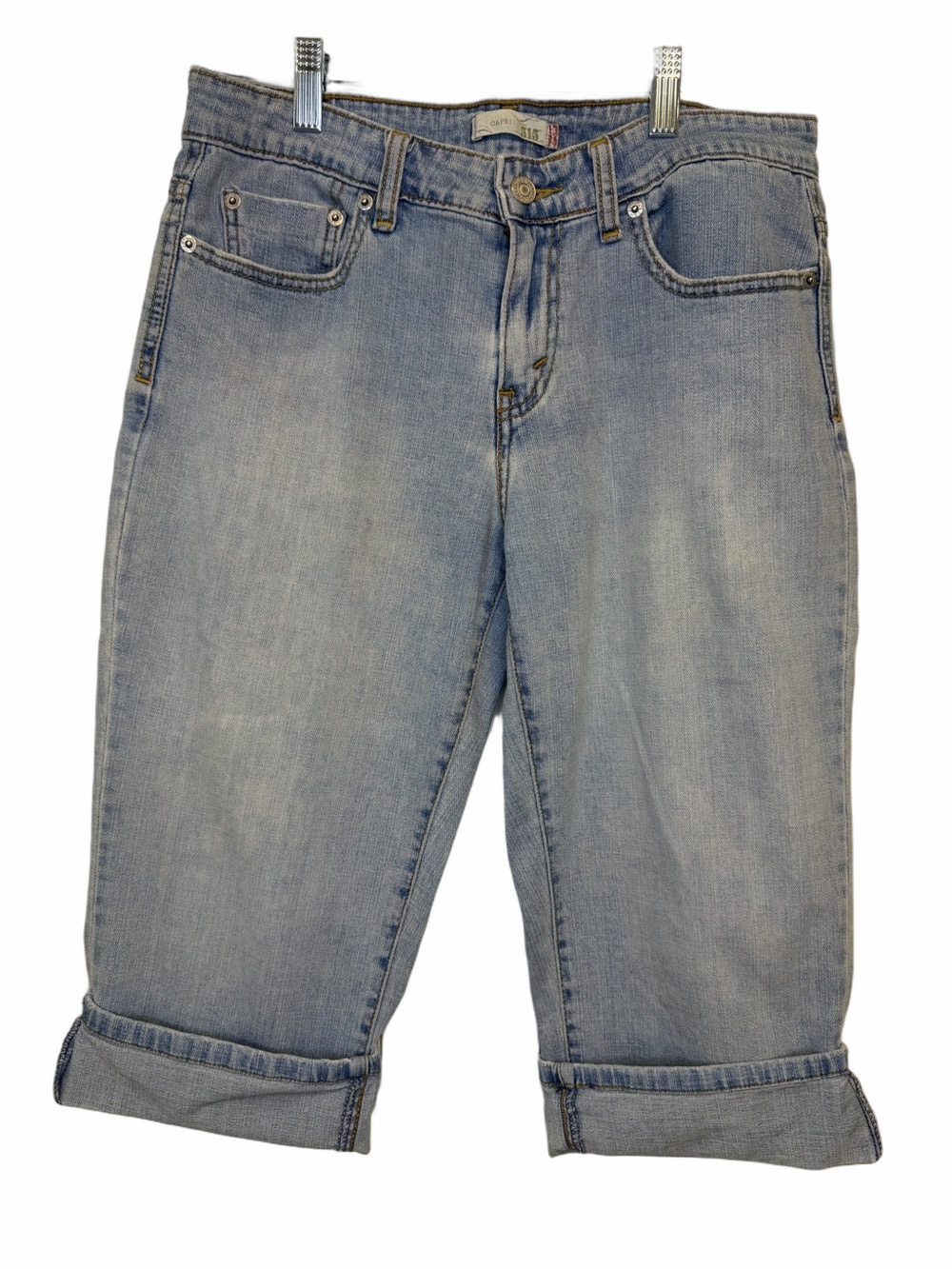 Levi's 515 Cuffed Capri Jeans Size 10 Light Wash Mid Rise Denim Crop Stretch